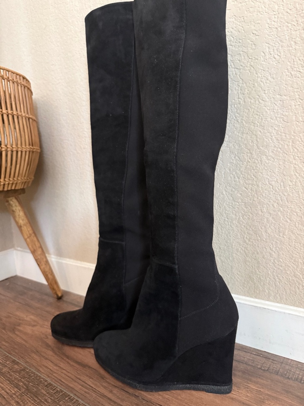 Stuart Weitzman Black Suede Over-the-Knee Wedge Boots - Picture 2 of 4